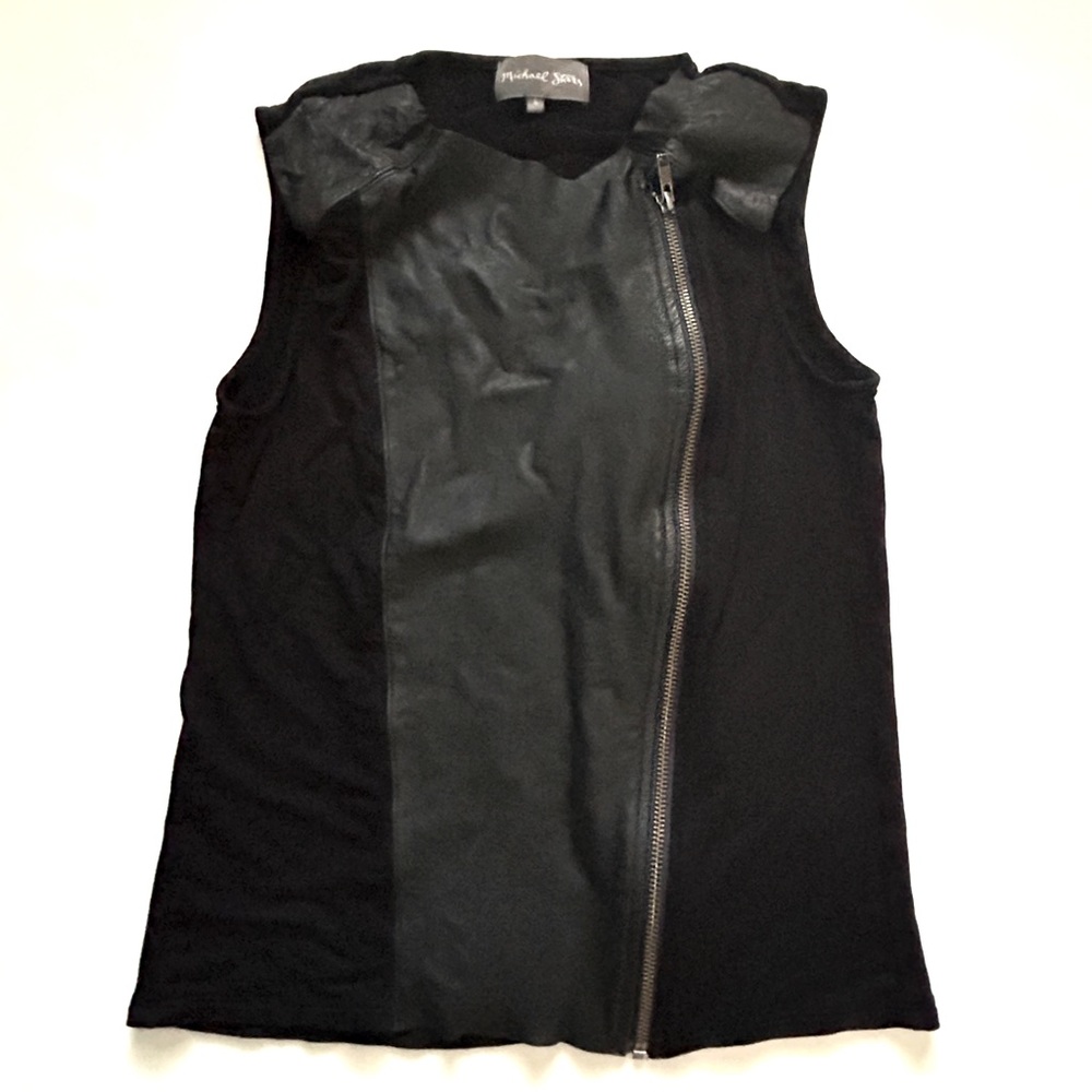 Michael Stars Black Moto Overlap Leather Blouse size S